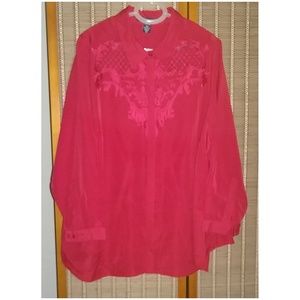 28W Denim 24/7 Cut-Out Button Front Blouse